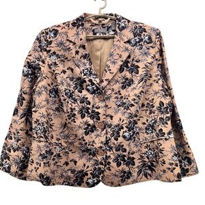 Kate Hill Floral Linen Blazer Tan Blue 22W‎